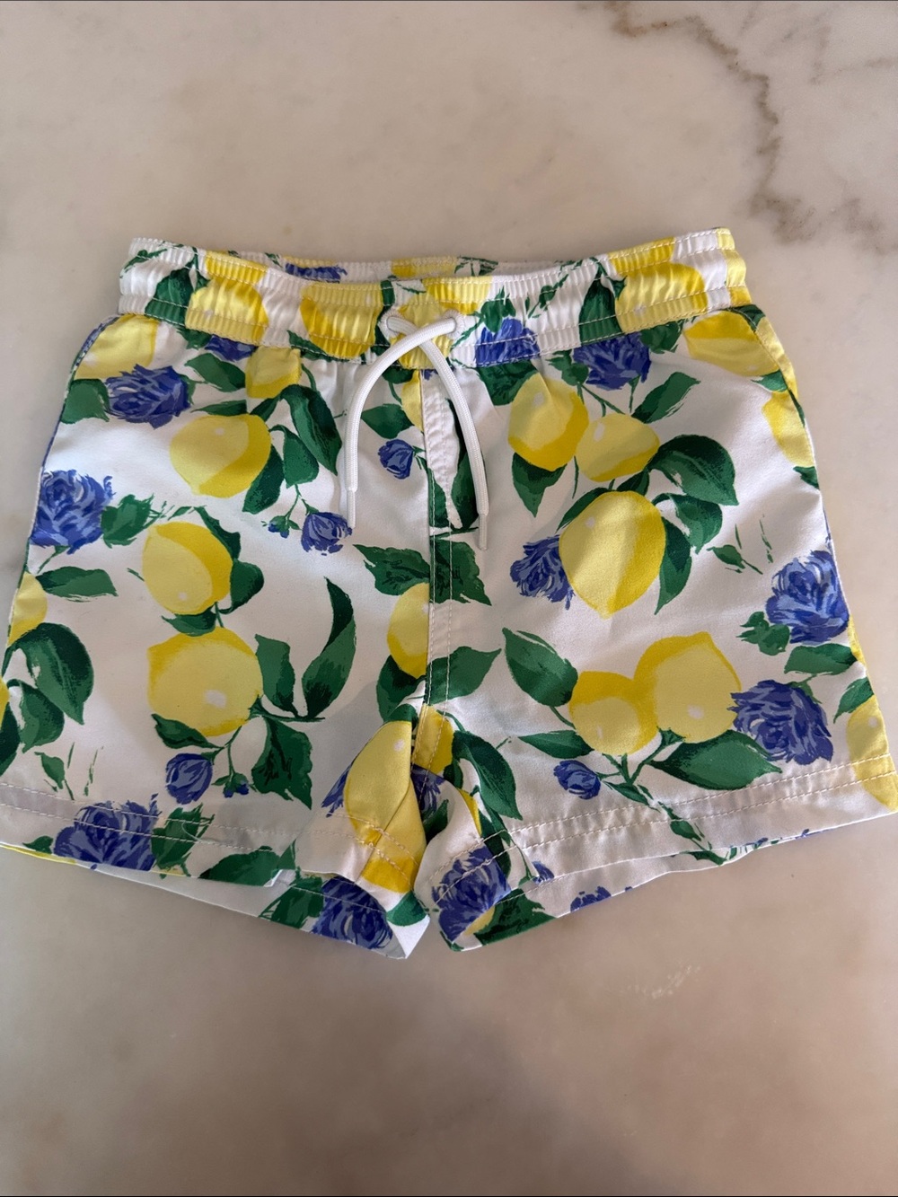 Kids Lemon Print Swim Shorts - White / Yellow / Blue